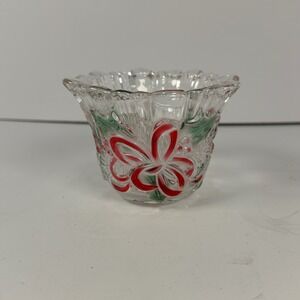 Festive Wreath Glass‎ Votive Candle Holder Candy Cane Holly Christmas Decor